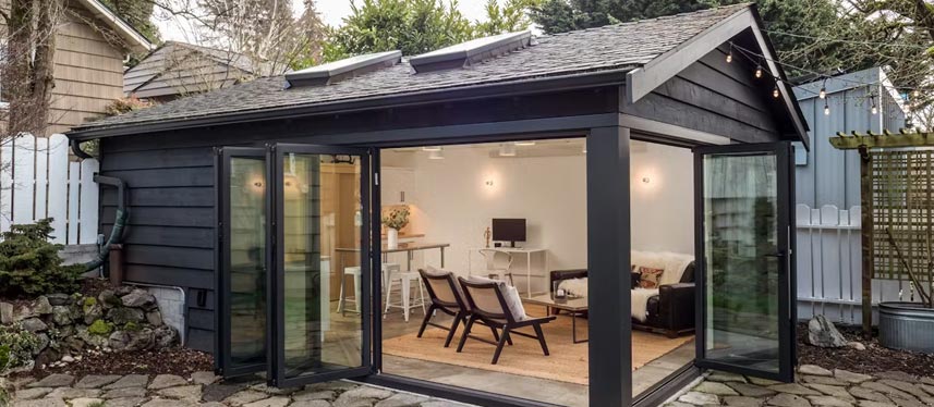 Finished multi-story ADU with a functional and stylish exterior design maximizing living space.